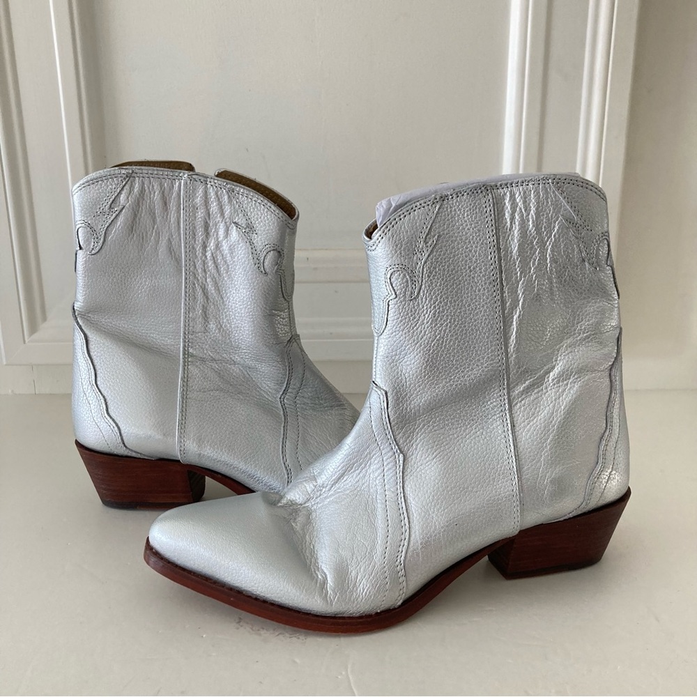 Free People Metallic Silver Leather Ankle Cowboy Boots